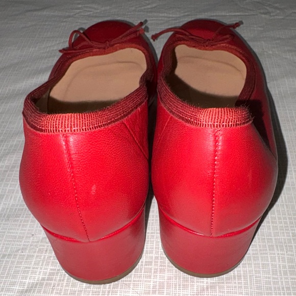 J. Crew Sz 8.5 Red Leather Low 1 3/4” Heel Ballet Pumps with Bow - Picture 6 of 9
